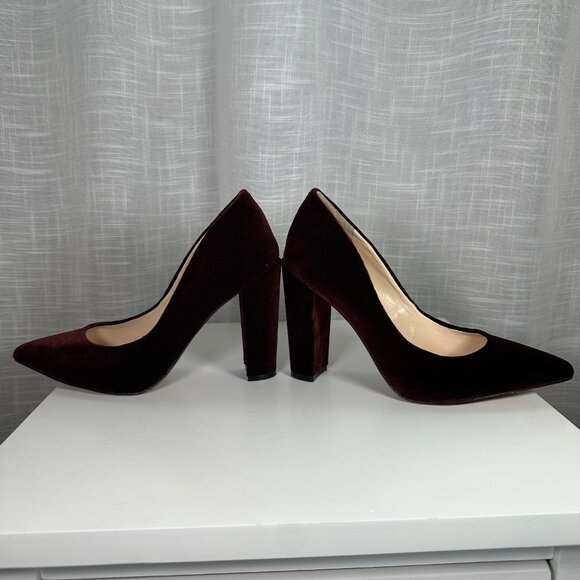 Jessica Simpson Burgundy Tanysha Velvet Block-Heel Point Toe Pumps 8 - Picture 9 of 14